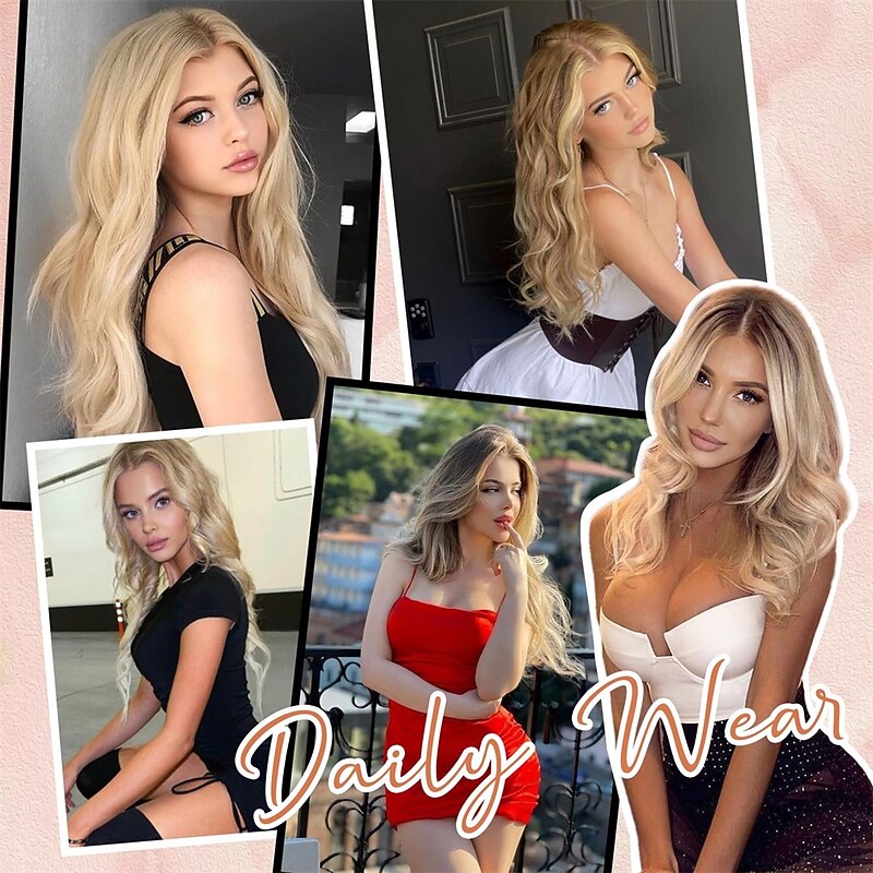 Blonde Cosplay Wigs for Women 26 Inch Long Wavy Blonde Wig Middle Part Synthetic Cosplay Wigs  for Princess Cos Play Daily Use Halloween Wigs2