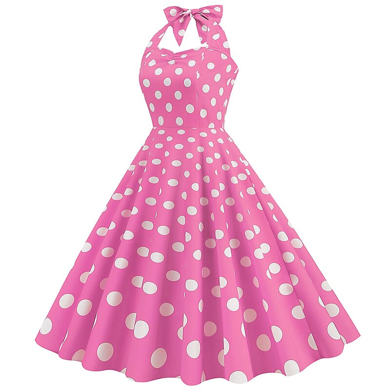 Women's A-Line Rockabilly Dress Polka Dots Halter Swing Dress Flare Dress with Accessories Set 1950s 60s Retro Vintage with Headband Scarf Earrings Cat Eye Glasses 5PCS For Vintage Swing Party Dress3