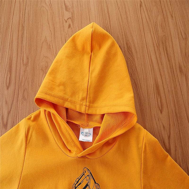 2 Pieces Toddler Boys Hoodie & Sweatpants Set Outfit Car Long Sleeve V Neck Cotton Set School Fashion Daily Spring Fall 3-7 Years Yellow3