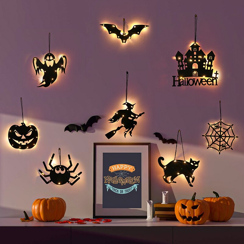 Halloween LED Decor Lights Glow Spider Listing Ghost Festival Ghost Lights Halloween Party Atmosphere Layout Bats 3D Night Light Window Door Wall Hanging Light