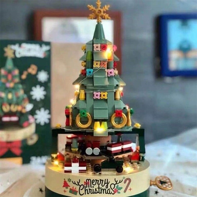 Colorful Christmas Tree Building Block Rotating Music Box Compatible with Christmas Building Block Gift Decoration Toys for Christmas Gifts4