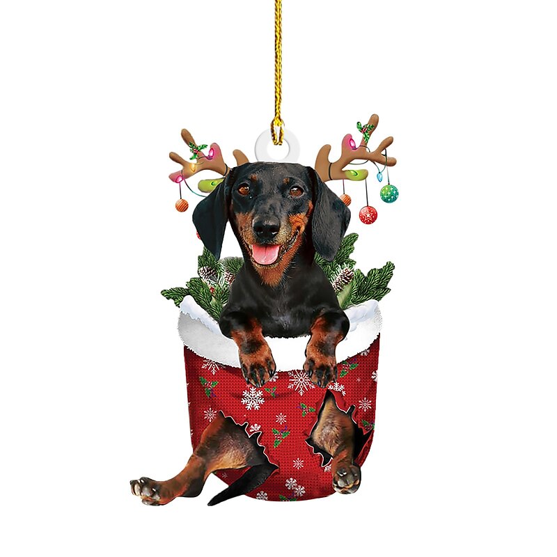 Christmas Ornament Dog Car Hanging Ornament,Acrylic 2D Flat Printed Keychain, Optional Acrylic Ornament and Car Rear View Mirror Accessories Memorial Gifts Pack3