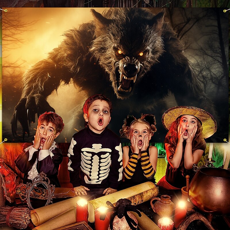 Halloween Wolf Animal Hanging Tapestry Wall Art Large Tapestry Mural Decor Photograph Backdrop Blanket Curtain Home Bedroom Living Room Decoration4