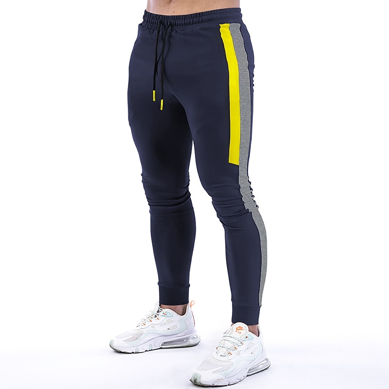 Men's Athletic Pants Sweatpants Joggers Trousers Pocket Drawstring Elastic Waist Stripe Comfort Breathable Outdoor Daily Going out Fashion Casual Black Dark Blue2