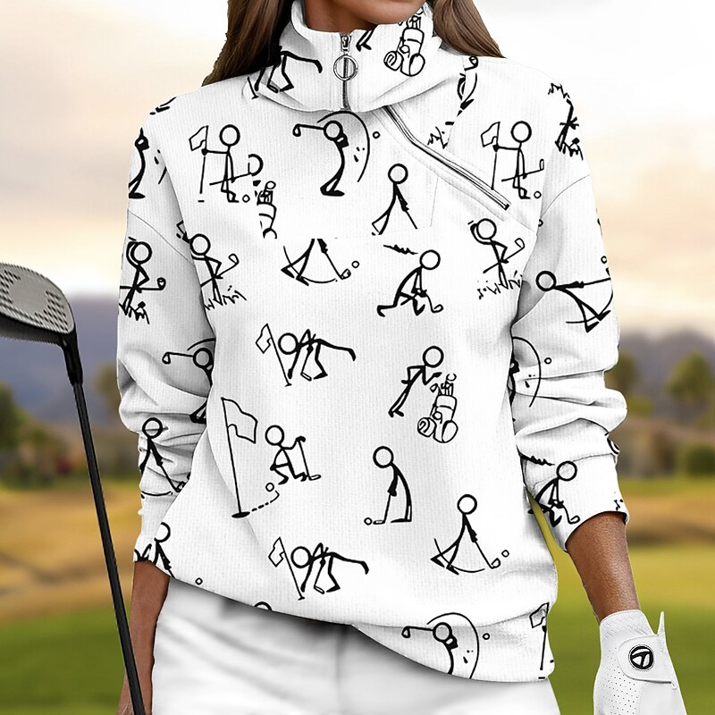 Women's Golf Pullover Sweatshirt Black White Yellow Long Sleeve Top Fall Winter Ladies Golf Attire Clothes Outfits Wear Apparel4