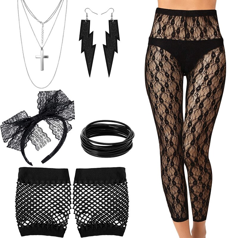 1980s Gloves Necklace Leggings 80's Party Girl Fancy Dress Women's Masquerade Party / Evening Pride Parade Pride Month Adults' 1 Bracelet Pants Gloves All Seasons