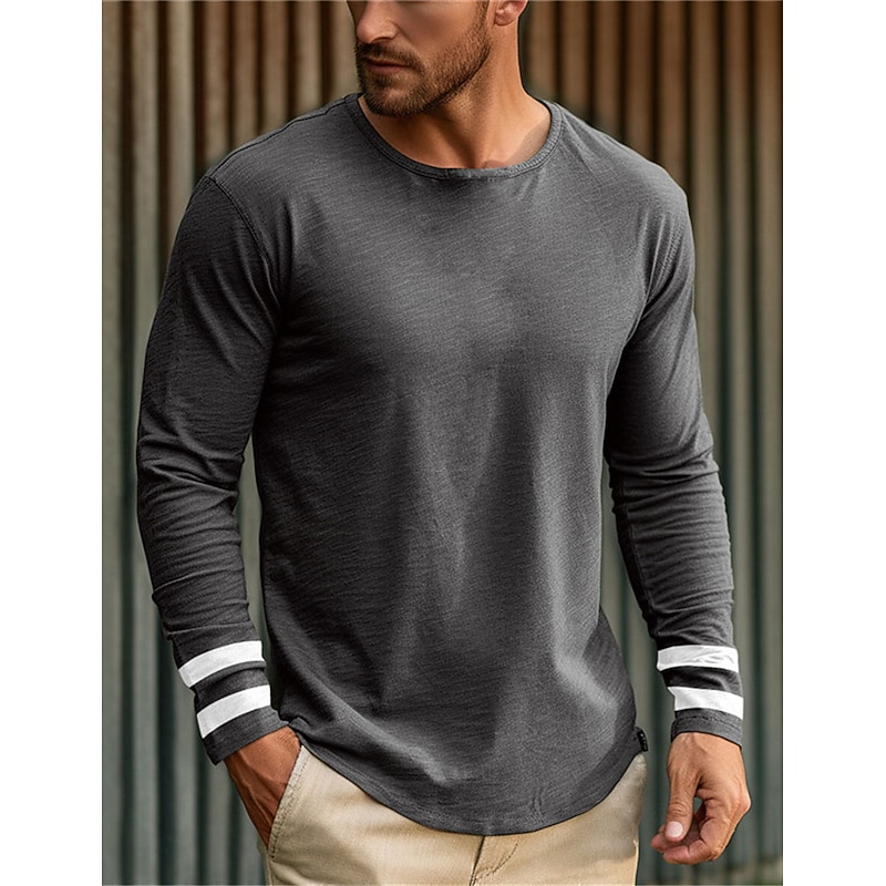 Men's T Shirt Tee Top Long Sleeve Shirt Long Sleeve Crew Neck Spring &  Fall Striped Fashion Designer Basic Vacation Street Going out Wine Black Navy Blue Top Tee for Men3