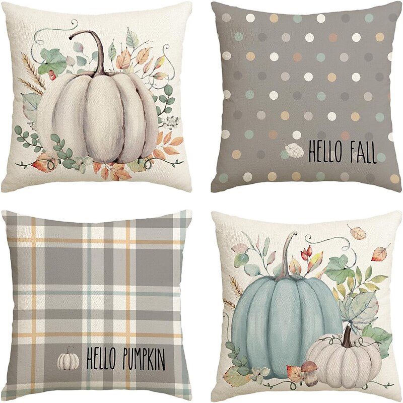 Halloween Autumn Harvest Double Side Pillow Cover 4PC Soft Decorative Square Cushion Case Pillowcase for Bedroom Livingroom Sofa Couch Chair Pumpkin2