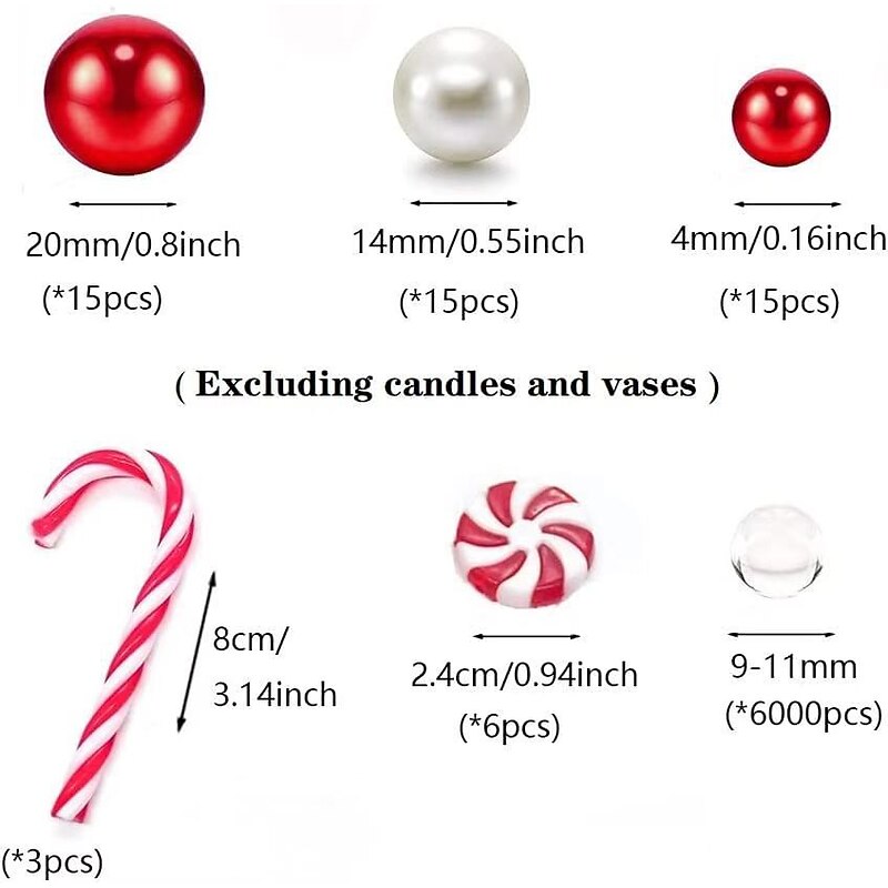 6054Pcs Christmas Peppermint Candy Vase Filler Floating Pearls for Vases, Christmas Clear Water Gel Beads Peppermint Candy Cane Christmas Decorations, Floating Candles for Centerpieces2