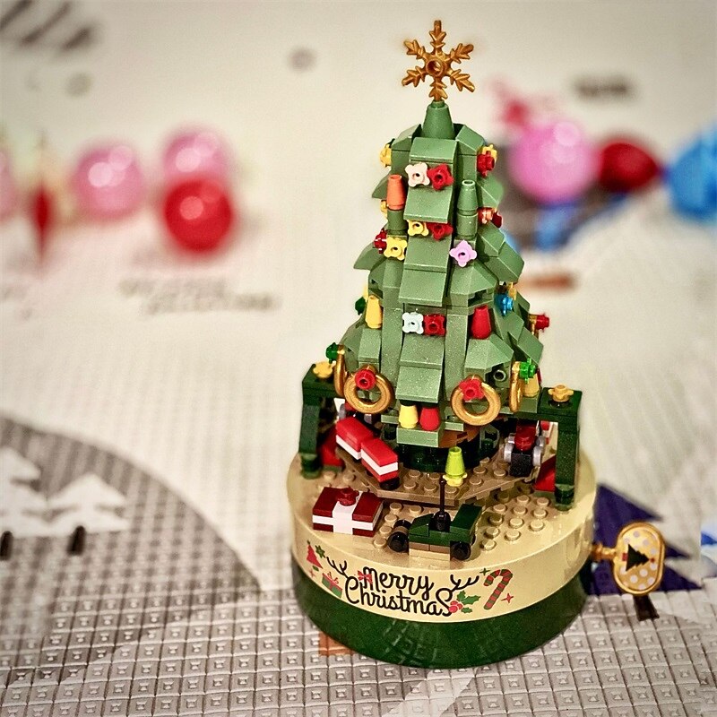 Colorful Christmas Tree Building Block Rotating Music Box Compatible with Christmas Building Block Gift Decoration Toys for Christmas Gifts2