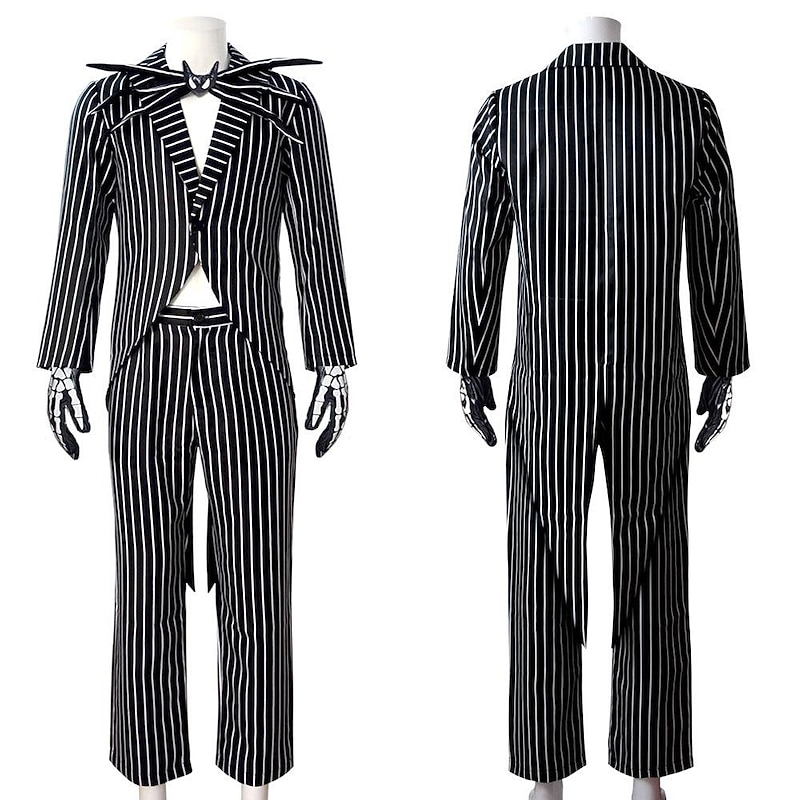 Jack Skellington Halloween Cosplay Costume Outfits Suits & Blazers The Nightmare Before Christmas Cosplay Adults' Men's Halloween Carnival Masquerade Performance Easy Halloween Costumes Dress Up2