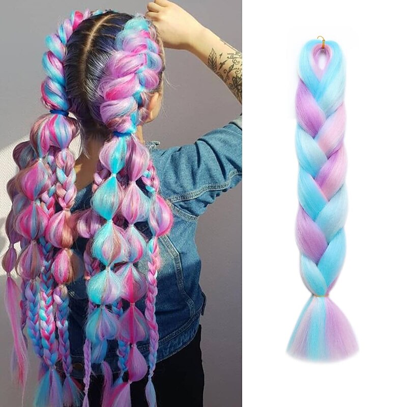 Jumbo Braids Crochet Braids Hair Extension Three Tone Ombre Color Rainbow Jumbo Braiding For Twist Braiding Jumbo Box Braiding Hair 1pc/3pcs/5pcs