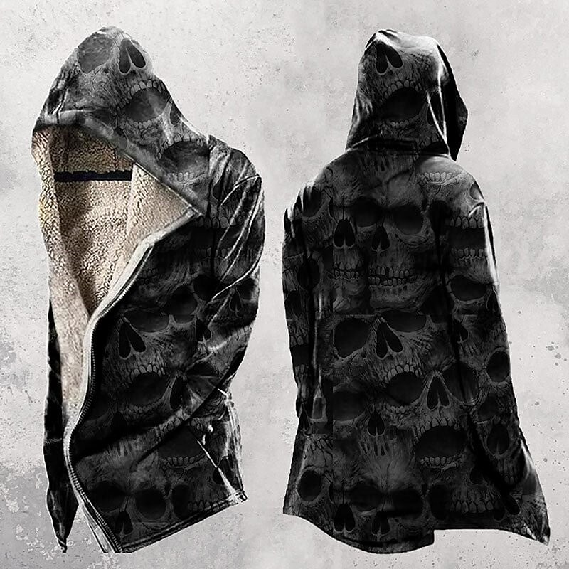 Men's Skull Wolf Letter Winter Coat Fleece Jacket Coat Comfortable Warm Breathable Fashion Streetwear Casual Daily Sports & Outdoor Daily Wear Going out Zipper Pocket Print Fall & Winter Hoodie Long3