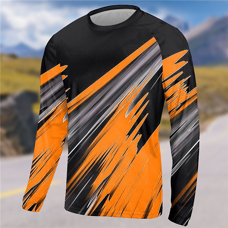 Men's Downhill Jersey Graphic Long Sleeve Bike Jersey Top with 3 Rear Pockets Mountain Bike MTB Road Bike Cycling Quick Dry Reflective Strips Back Pocket Moisture Wicking Sports Yellow Red Blue4