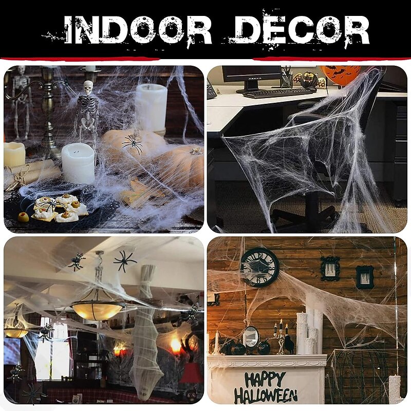 Halloween Spider Webs Decorations with Extra Fake Spiders, Super Stretchy Cobwebs for Halloween decor Indoor and Outdoor3