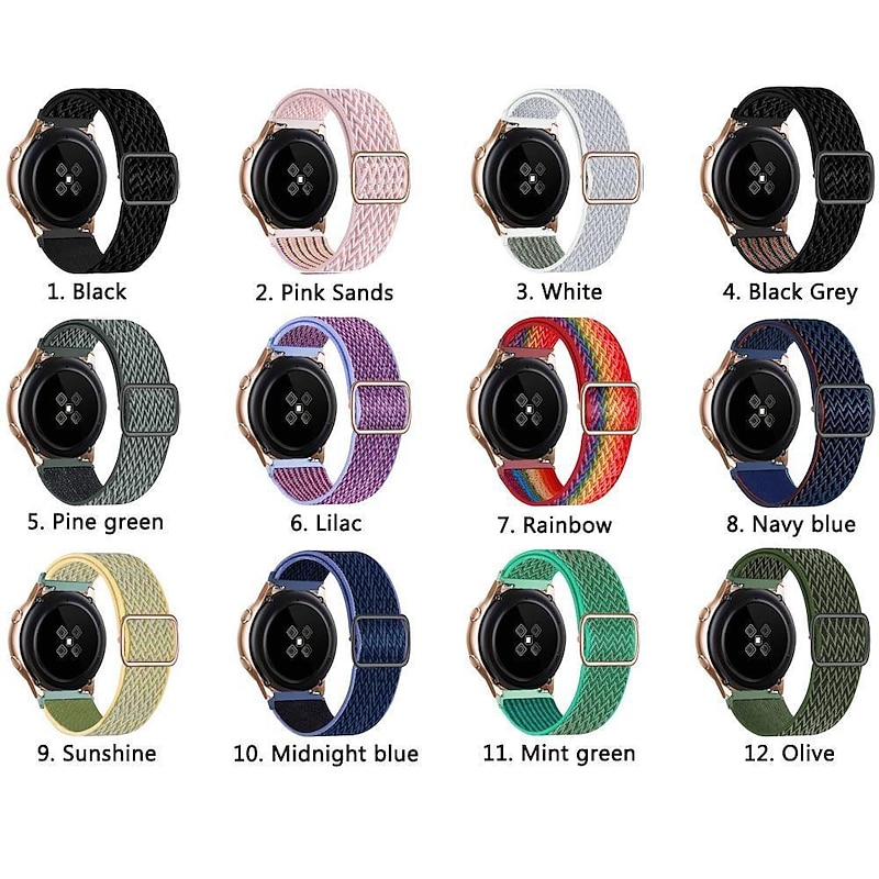 Elastic Nylon Strap for Samsung Galaxy watch 6 5 /4 40mm 44mm 6 classic 43mm 47mm 5 lte 5 pro 45mm 4 classic 42mm 46mm 3/Active 2/46mm/42mm/ Gear S4 S3 S2 Adjustable 20mm/22mm watchband loop bracelet for Huawei GT/2/2E/Pro band amazfit2