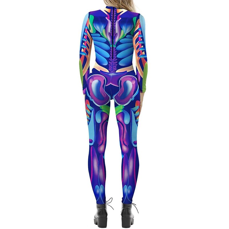 Skeleton Skull Halloween Cosplay Costume Bodysuits Full Body Catsuit Carnival Costume Full Body Suit One Piece Cosplay Kid's Adults' Women's Masquerade Party Halloween Easy Halloween Costumes Dress Up2
