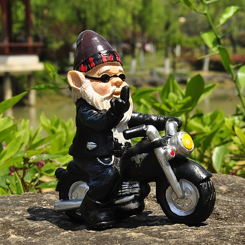 Funny Naughty Garden Gnome Riding Motorcycle Outdoor Gnome Decoration Indoor Outdoor Lawn Statue Patio Porch Decoration Delivery Gift