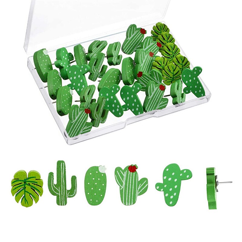 30pcs Stereoscopic 3D Simulation Cactus Pushpins Creative Pushpins Decorative Flowers Cork Board Nails For Bulletin Boards, Photos, Wall Charts School Supplies And Accessories2