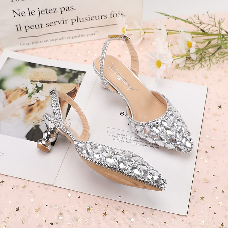 Women's Blue Rhinestone Slingback Heels - Perfect for Weddings and Evening Parties3