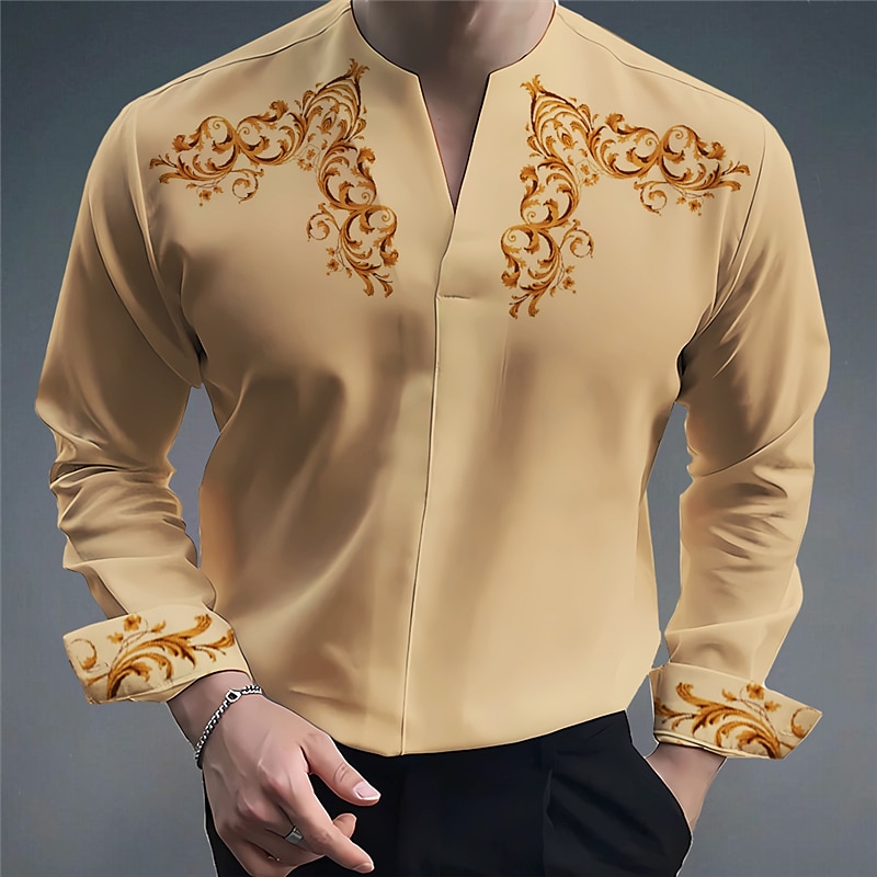 Men's Totem Shirt Button Up Shirt Long Sleeve Fashion Streetwear Designer Outdoor Casual Daily Summer Fall V Neck Print White Blue Khaki3