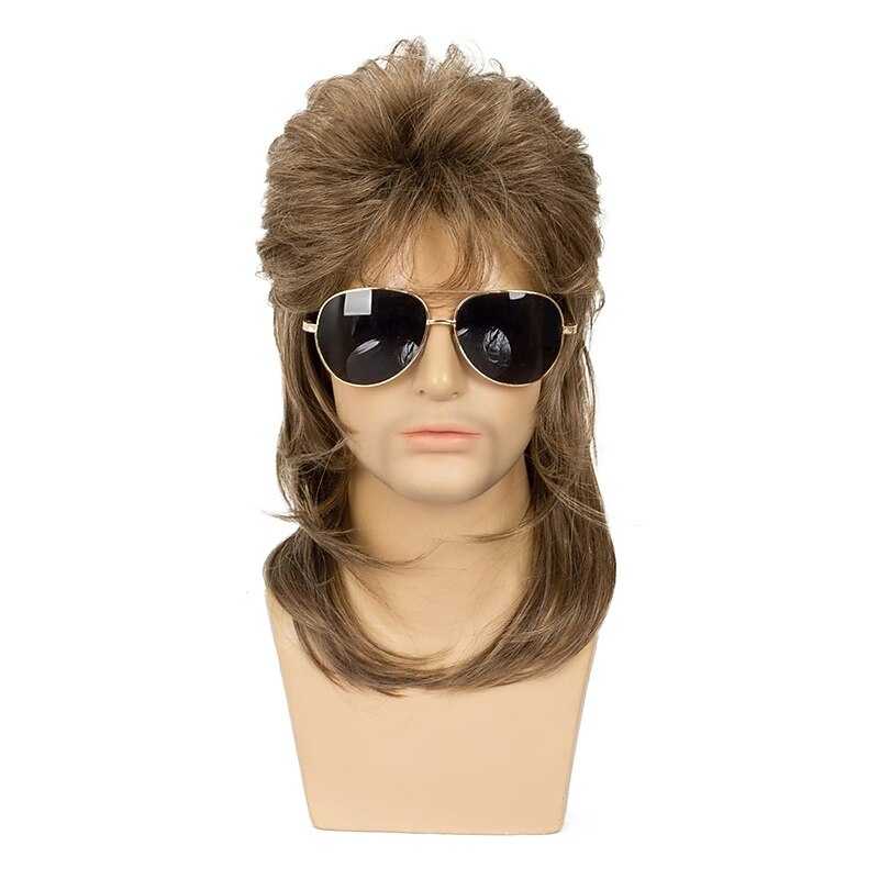 Baruisi Mullet Wigs for Men 70s 80s Carnival Costume Cosplay WigLight Brown Halloween Wigs2