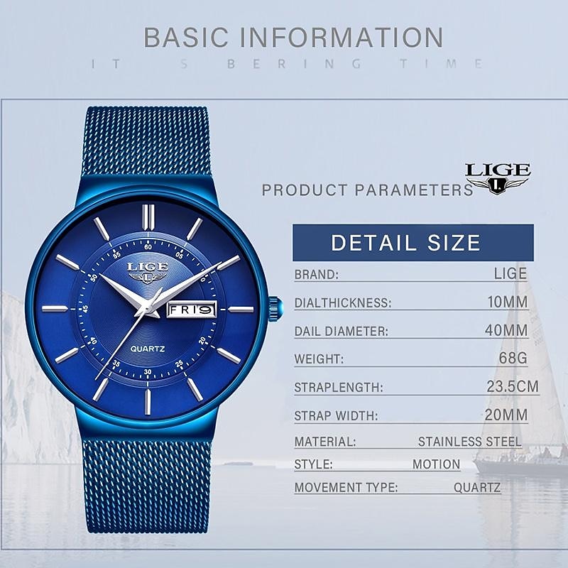 LIGE Men's Watches Top Brand Luxury Fashion Ultra Thin Date Clock Male Mesh belt casual Quartz Watch Men Sports Waterproof Wrist Watch4