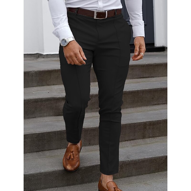 Men's Graduation Trousers Chinos Chino Pants Pocket Plain Comfort Breathable Office Daily Casual Black Red4