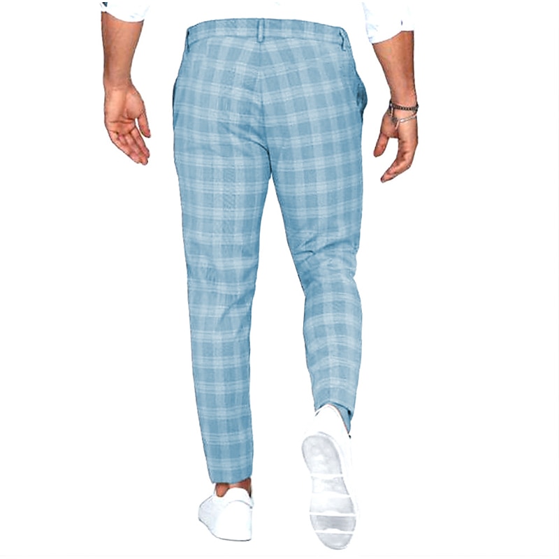 Men's Skinny Trousers Chinos Jogger Pants Plaid Dress Pants Pocket Lattice Breathable Soft Business Casual Daily Fashion Streetwear Yellow Red2