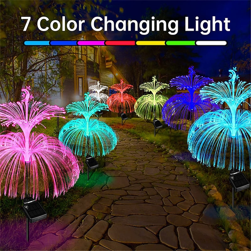 2PCS Star Moon Pampas Grass 7 Color Changing Solar Jellyfish Lights New Solar Garden Lights Yard Garden Pathway Waterproof Solar Lamp