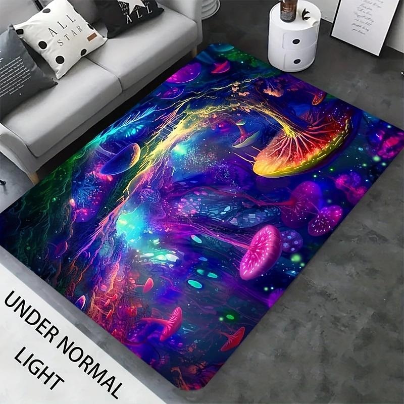 Mushroom Landscape Blacklight Rug Carpet Floor Mat UV Reactive Glow in the Dark Rug Large Non-Slip Rug Mat Carpet for Room Decor3