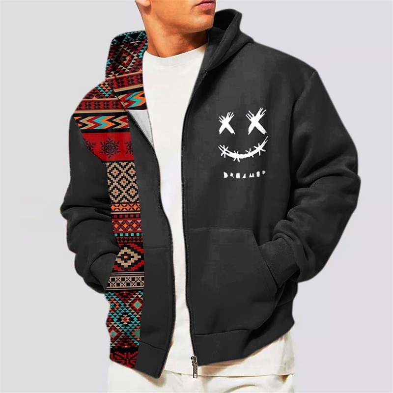 Men's Color Block Tribal Graphic Prints Hoodie Hoodies Sweatshirt Ethnic Classic Long Sleeve Hooded Vacation Holiday Streetwear Black Navy Blue Pocket Print Spring &  Fall Designer3