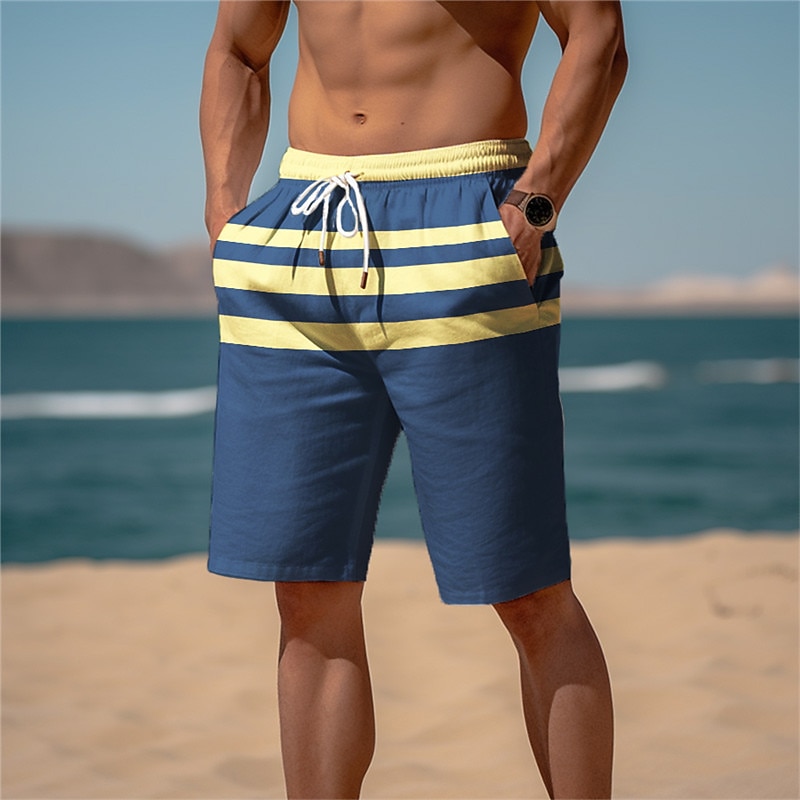 Men's Stripe Graphic Prints Sweat Shorts Beach Shorts Terry Shorts Mid Waist Casual Athleisure Daily Holiday Streetwear Drawstring Elastic Waist 3D Print Designer Clothing Apparel2