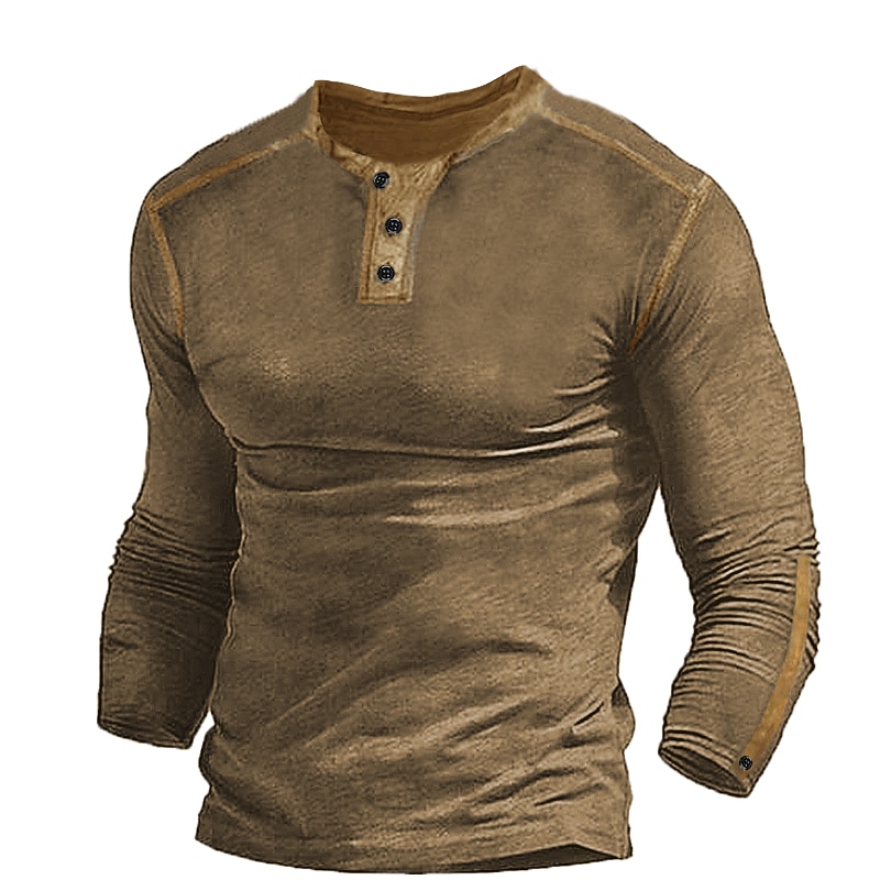 Men's Button T Shirt T Shirt Tee Top Long Sleeve Hooded Spring &  Fall Color Block Fashion Designer Basic Vacation Street Going out Black Navy Blue Brown Top Tee for Men4