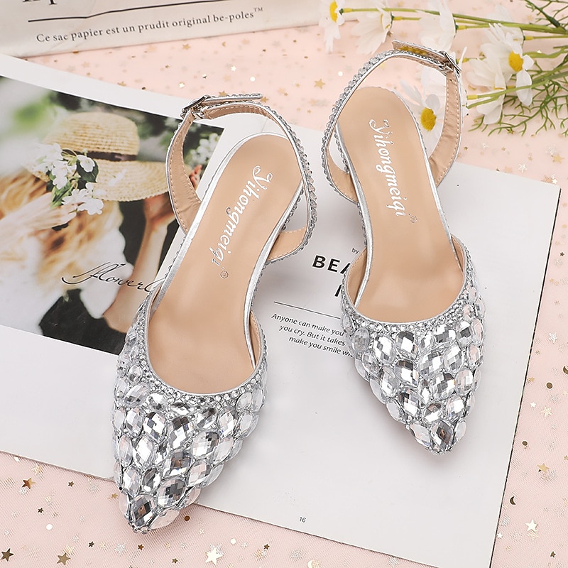 Women's Blue Rhinestone Slingback Heels - Perfect for Weddings and Evening Parties2