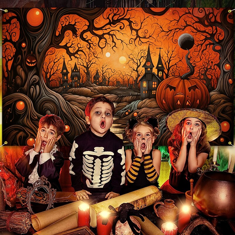 Halloween Decorations Tapestry Jack O Lantern Pumpkin Decor Wall Art Large Hanging Tapestry Mural Decor Photograph Backdrop Blanket Curtain Home Bedroom Living Room Skeleton Death4