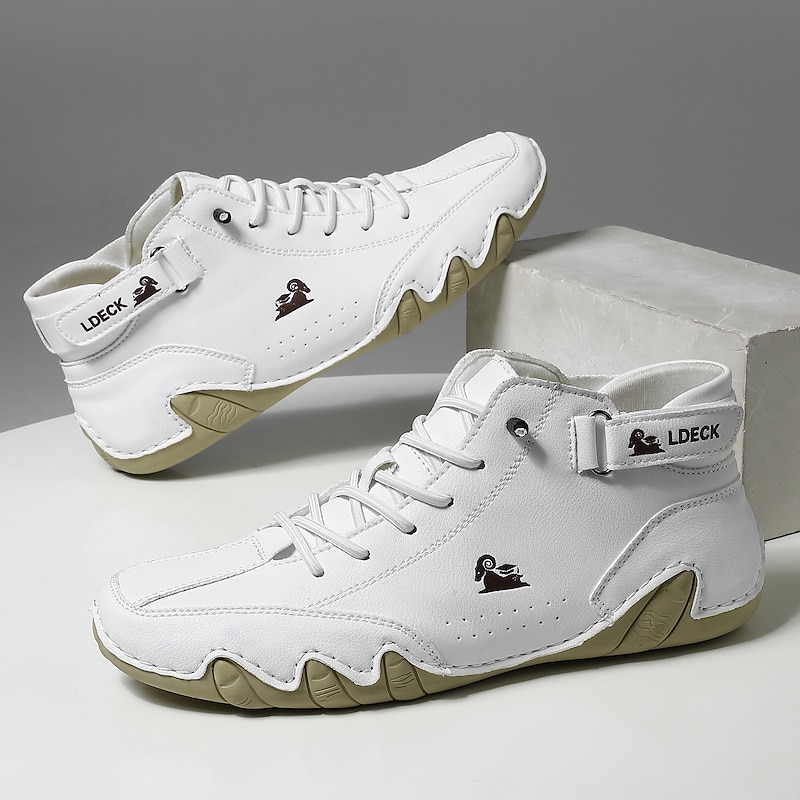 Men's Green Casual High-Top Faux Leather Sneakers – Lightweight Breathable Hand-Stitched Lace-Up Shoes for Outdoor Activities4