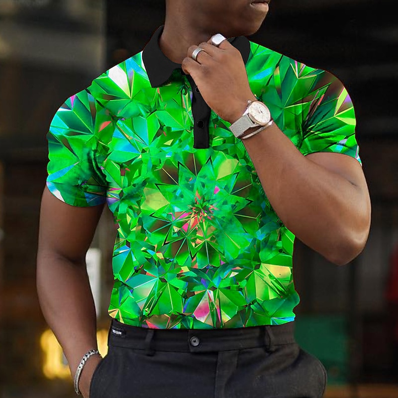 Men's Graphic Polo Shirts Golf Shirt Short Sleeve Polo Shirts Collared Shirts Casual Vacation Wear Rave Wear Party Outfits Buttons 3D Print Yellow Red Blue3