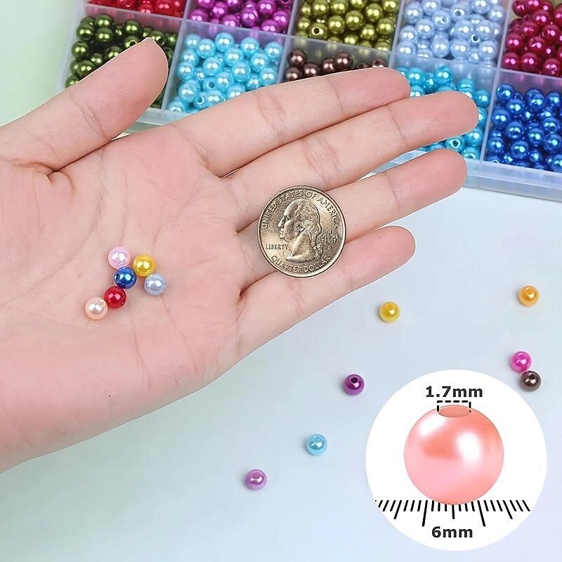 1960PCS Pearl Beads, 6mm 28 Colors Multicolor Pearl Beads Loose Pearls For Crafts With Holes For Jewelry Making, Small Pearl Filler Beads For Crafting Bracelet Necklace Earrings2