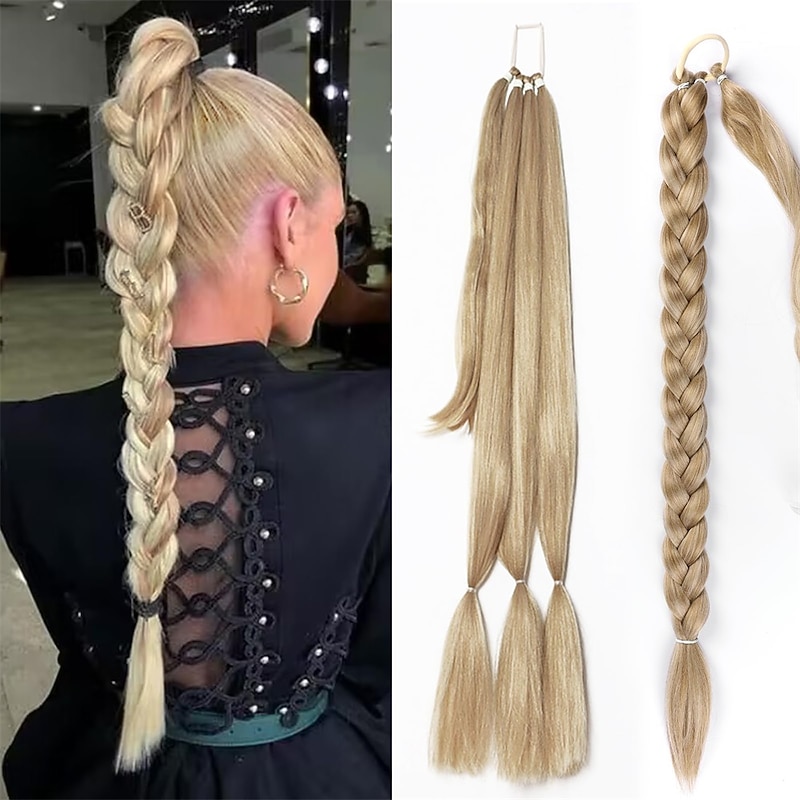 Long Braided Ponytail Extension with Hair Straight Wrap Around Ponytail Hair Extensions with Hair Tie Soft healthy Synthetic Hair Piece for Women girls Daily