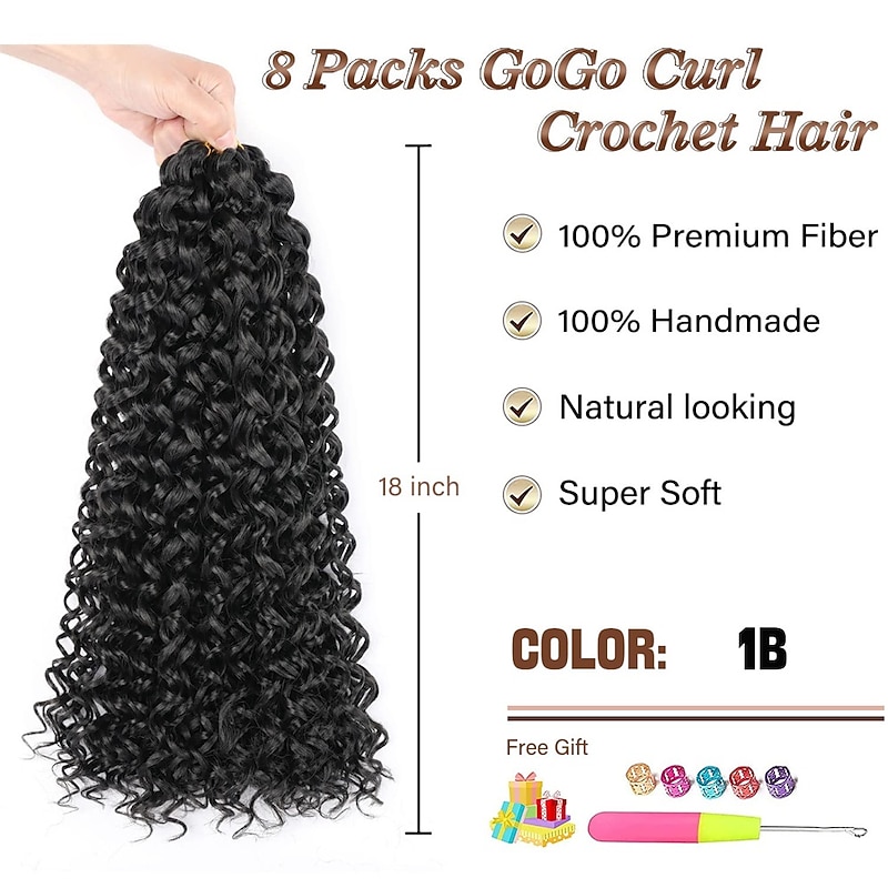 8 Packs 18 inch Curly Crochet Hair for Black Women Water Wave Crochet Hair Curly Braiding Hair GoGo Curl Crochet Hair Ocean Wave Beach Curl Wavy Crochet Hair Extensions2