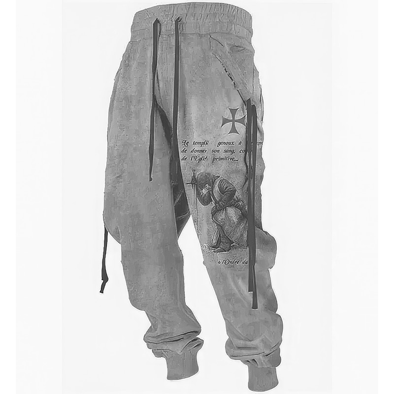 Christmas Knights Of Malta Mens Graphic Pants Sweatpants Joggers Trousers Drawstring Elastic Waist 3D Print Lion Prints Cross Comfort Sports Outdoor Casual Daily Cotton Blend Grey4