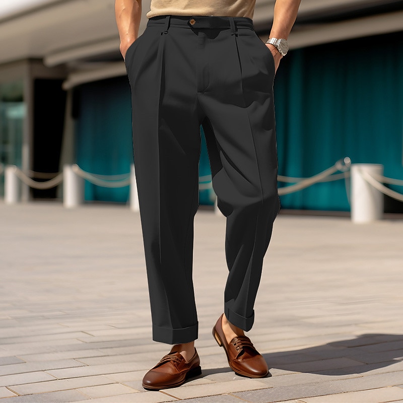 Men's Trousers Dress Pants Slacks Casual Pants Suit Pants Front Pocket Straight Leg Plain Comfort Breathable Wedding Casual Daily Fashion Basic Black Khaki2