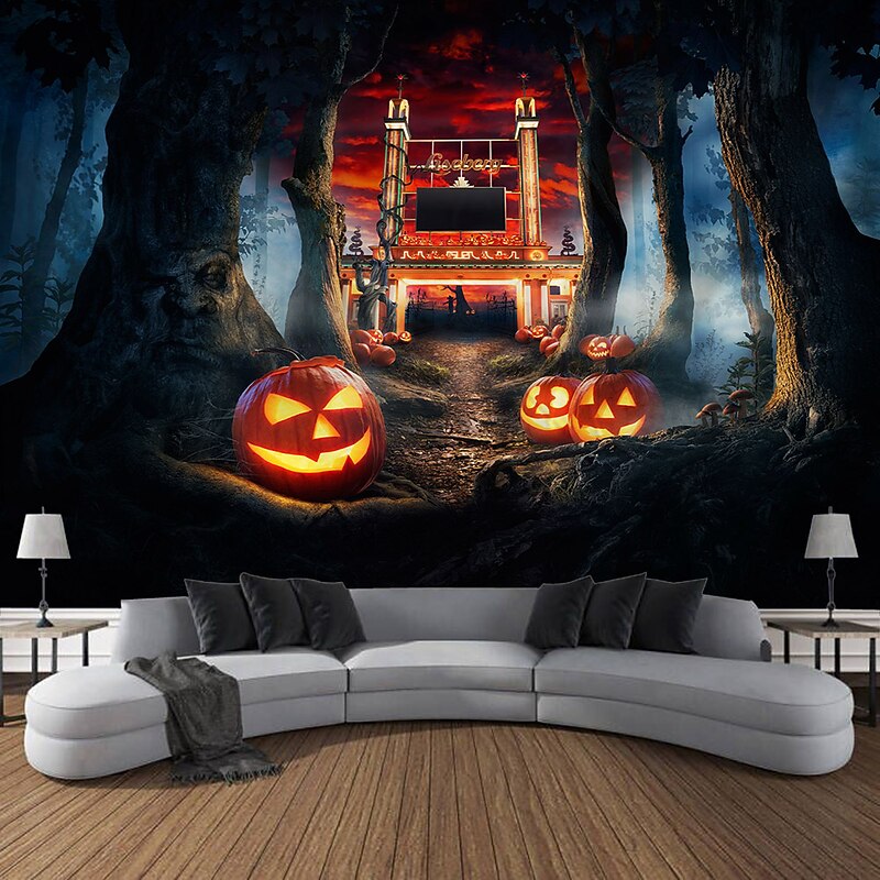 Halloween Decorations Ghost Hanging Tapestry Wall Art Large Tapestry Mural Decor Photograph Backdrop Blanket Curtain Home Bedroom Living Room Decoration Haunted House3