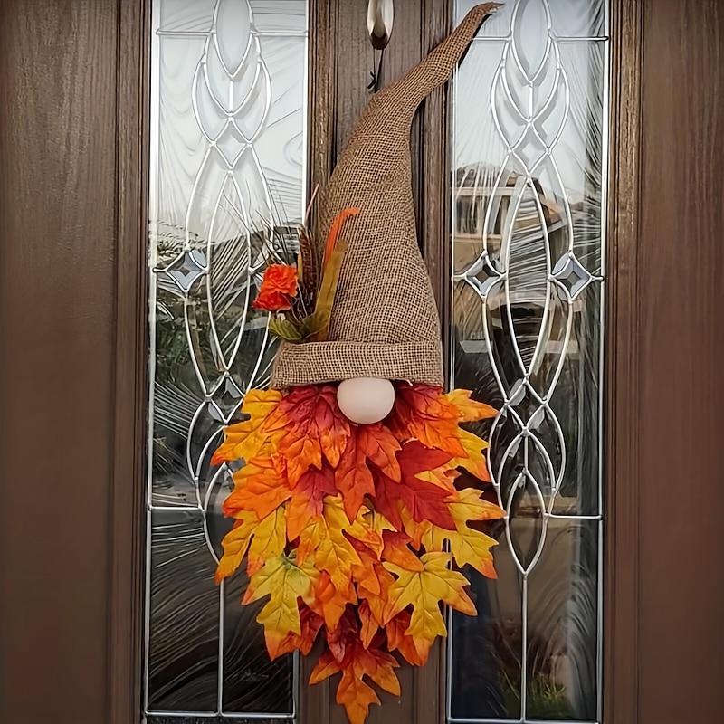 Fall Wreath Wreath Hat Faux Maple Wood Beads For Front Door Christmas Decoration