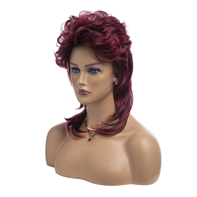 Mullet Wigs for Women Wine Red Long Layered 70s 80s Rocker Hair Wig Synthetic Carnival Cosplay Wig Halloween Wigs2