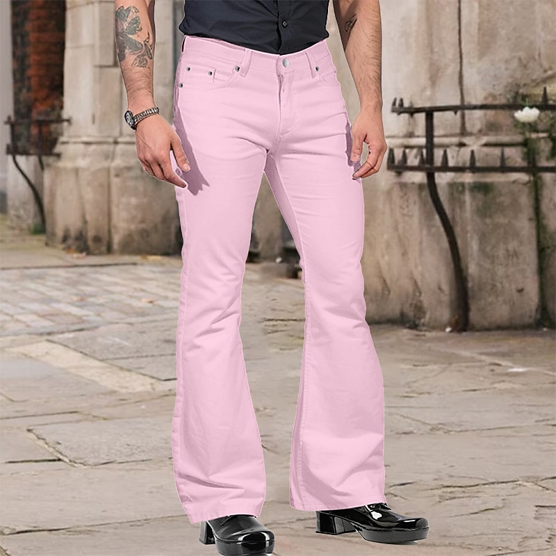 Men's Flared Pants Bell Bottom Casual Pants Buttons Lightweight Plain Comfort Breathable Casual Holiday Disco Lights Fashion Classic Style Black White2