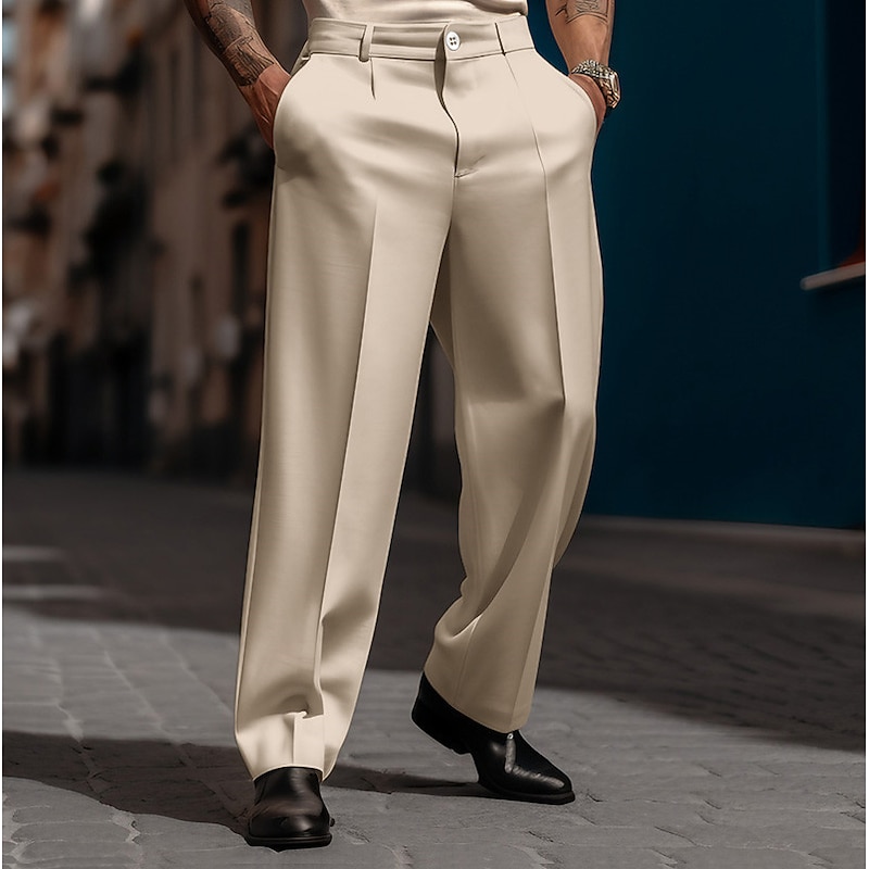 Men's Trousers Dress Pants Baggy Pants Casual Pants Suit Pants Front Pocket Straight Leg Plain Comfort Breathable Wedding Casual Daily Fashion Basic Black White3
