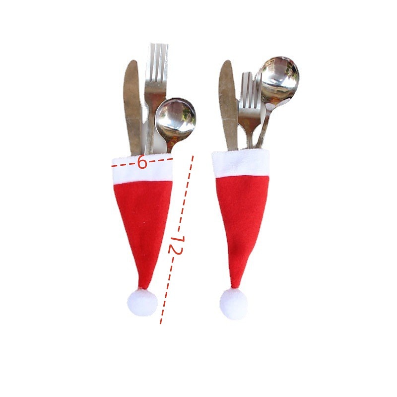 10PCS Christmas Decorations Christmas Hats Non-Woven Hats Christmas Hats Knife And Fork Sets Christmas Wine Bottle Decorations2