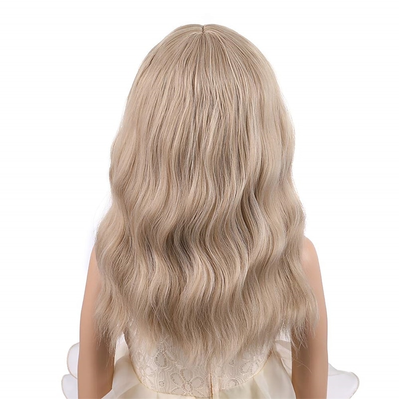 Blonde Wig Kids Child Wig Short Wavy Wig with Bangs Flaxen Blonde Wig Synthetic Girls Wig Cosplay Carnival Party Costume Wig4